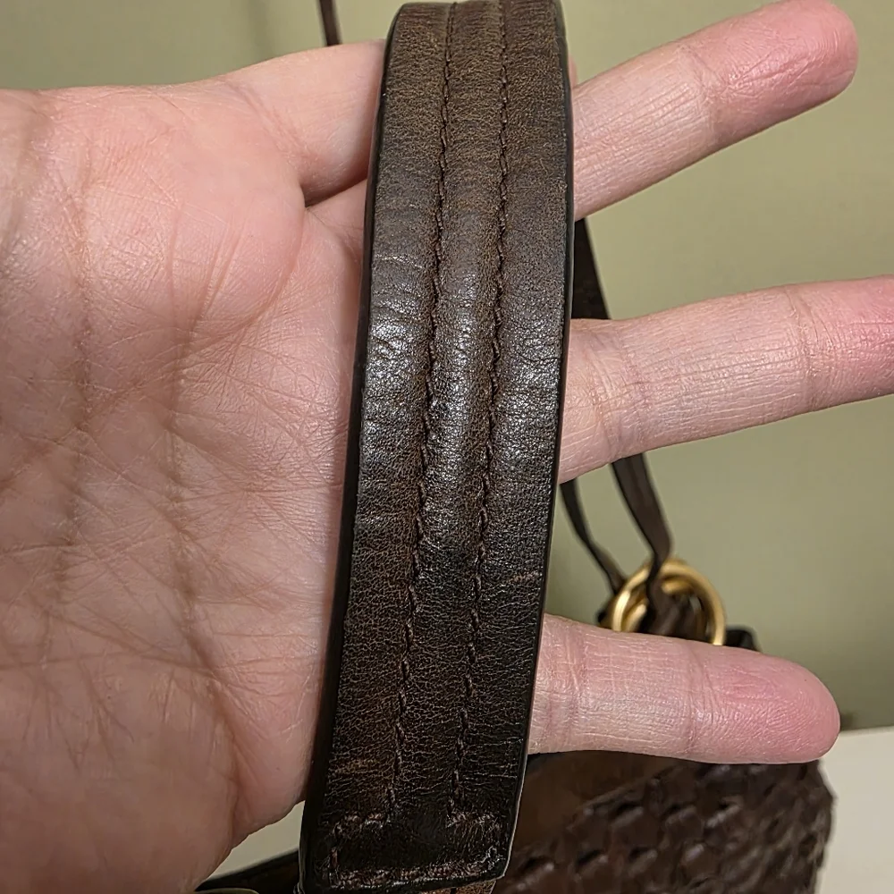 Tory Burch | Farrah Brown Woven Leather Shoulder Bag